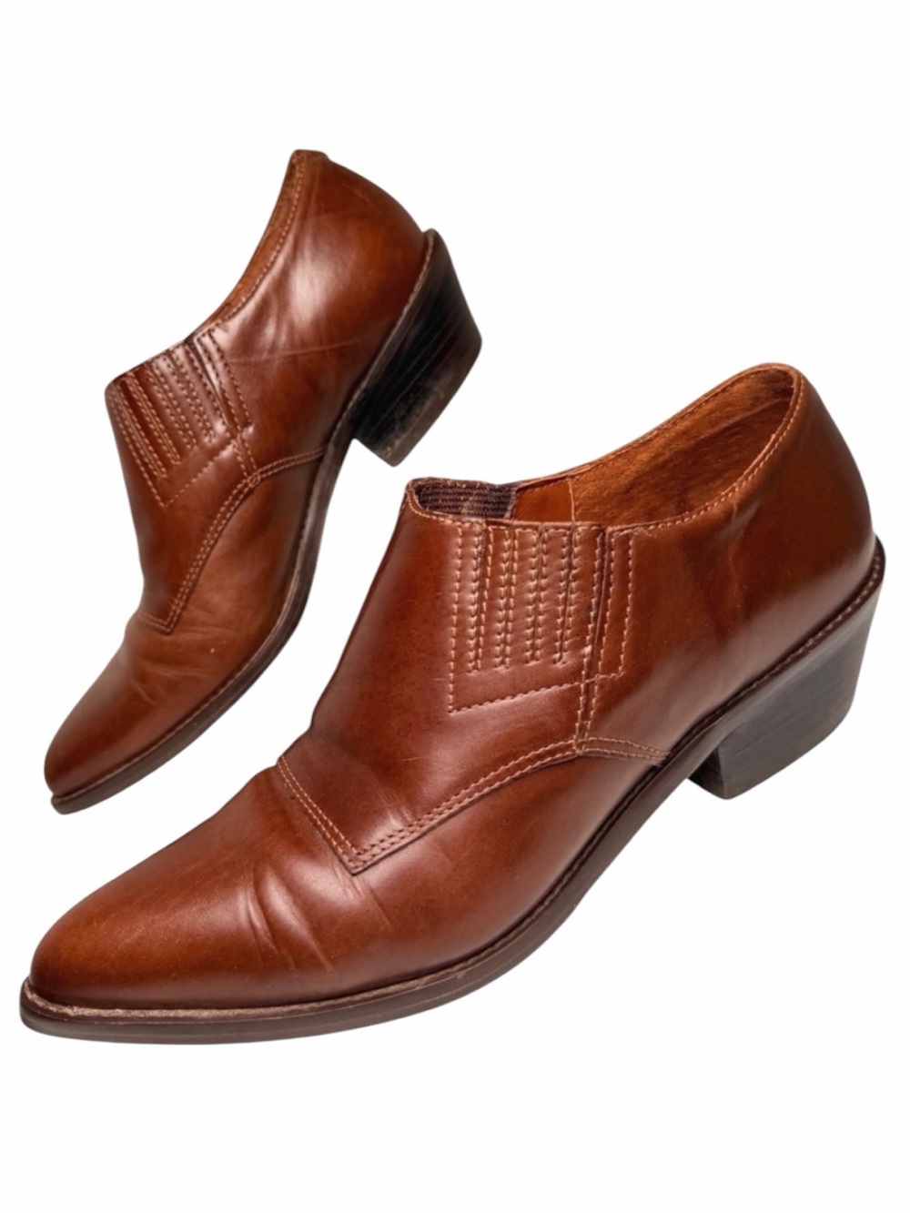 Vintage Wild Pair Brown Leather Western Ankle Booties Pointed Toe 7B